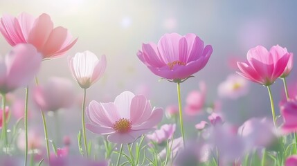 Obraz premium Soft pink flowers wallpaper, a serene and romantic backdrop for calming ambiance