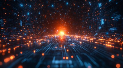 Abstract Glow of Lights in Digital Space