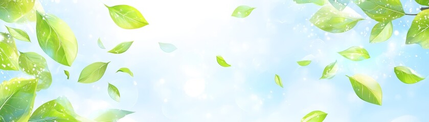 A shower of green leaves descending from the sky, heralding the beauty of autumn