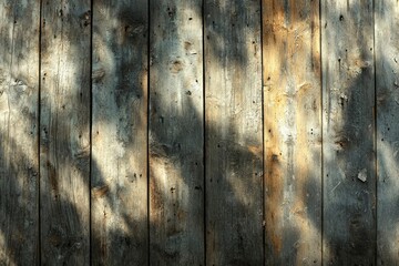 Weathered Wooden Planks with Sun-Dappled Shadows