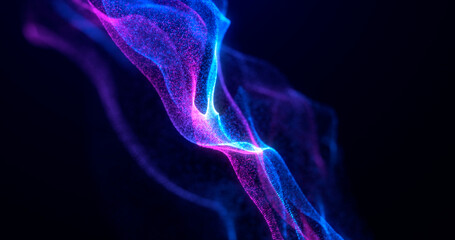 Abstract digital dynamic particle waves with light motion lights background, data flow, cyber technology