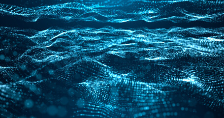 Digital wave with many dots and particles. Abstract dynamic wave background. Technology or science banner.