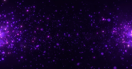 Fototapeta premium Abstract particles fly on a purple background. Magic glitter dots and beautiful bokeh.