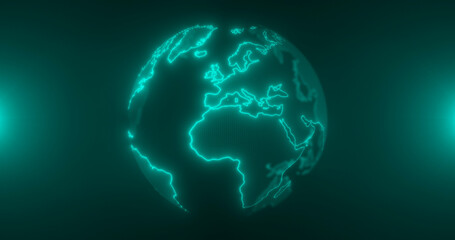 Abstract earth rotation, big data, digital clouds. Global network connection and data connections concept. Communication technology global world network.