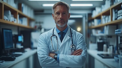Fototapeta premium Doctor in Laboratory Setting with Confident Expression