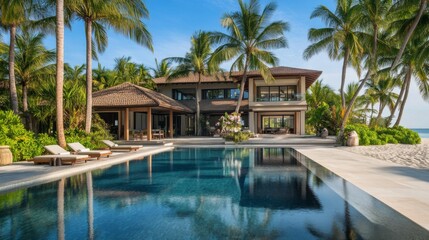 Modern Tropical Villa with Infinity Pool and Palm Trees