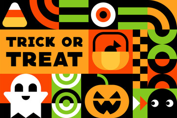 Colorful Trick or Treat Halloween Poster With Halloween Elements Icons