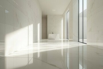 Fototapeta premium Modern White Bathroom with Geometric Tiles and Minimalist Sink