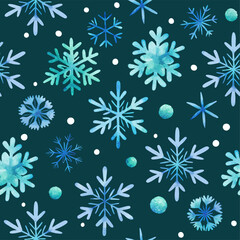 watercolor hand painted snowflakes seamless vector pattern