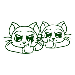 Obraz premium 2 Cat insulting evil bad cheeky middle finger fuck you Friends two Team Isolated Vector Graphic Design Illustration