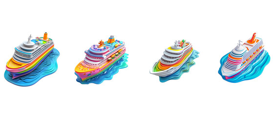 Obraz premium The colorfully named cruise ship is made of colored plasticine, with a white background