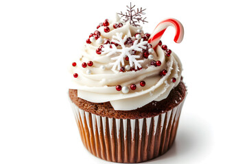 Festive Christmas cupcake topped with frosting and candy