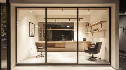 Modern Office Interior Seen Through Glass Door