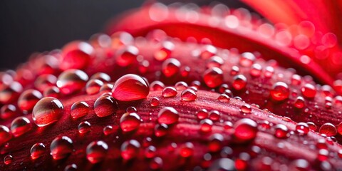 Macro photography of water drops on red petal