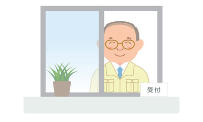 受付業務をする笑顔のマンション管理人