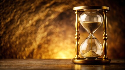 Macro shot of a golden hourglass on earthy texture background