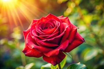 Macro shot of a red rose in sunlight close-up