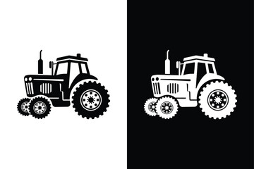 Farm Life in Black And White Tractor Silhouette Vector Icon.