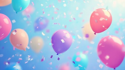 Vibrant Celebration with Floating Balloons and Confetti