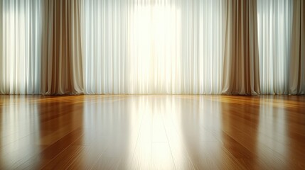 A large room with white curtains and a window