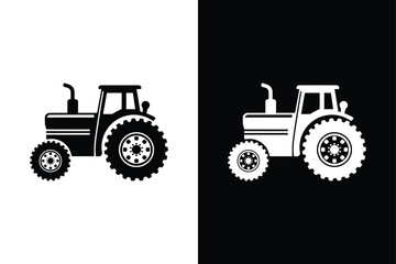 Farm Life in Black And White Tractor Silhouette Vector Icon.
