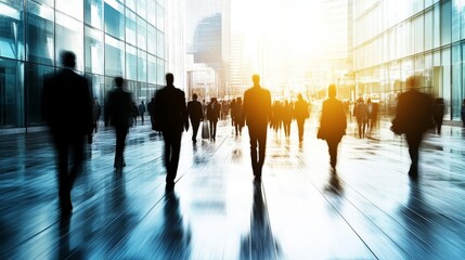 Anonymous silhouettes navigate the rhythms of city life in a captivating urban tableau