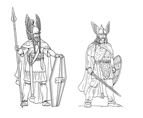 Gallic king and chieftain Vercingetorix. Ancient gallic warriors drawing.