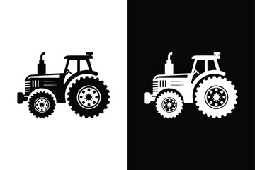 Farm Life in Black And White Tractor Silhouette Vector Icon.