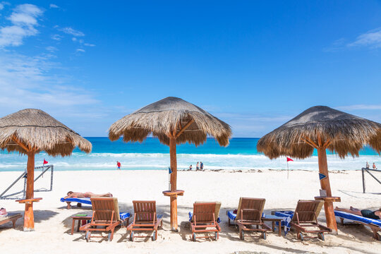 Tropical beach on the caribbean sea, Cancun, Mexico