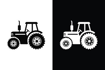 Farm Life in Black And White Tractor Silhouette Vector Icon.