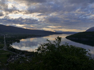 scenic evening sky and cloudscape above Annecy lake seen from taillefer in Duingt