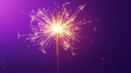 Fototapeta premium 3D illustration of a sparkler firework on a dark purple background