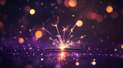 Fototapeta premium 3D illustration of a sparkler firework on a dark purple background