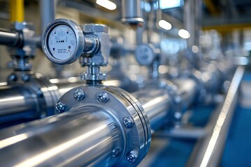 Industrial Pipe System with Gauge and Valve