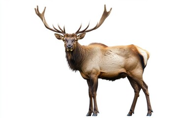 Elk in the woods isolated on white background