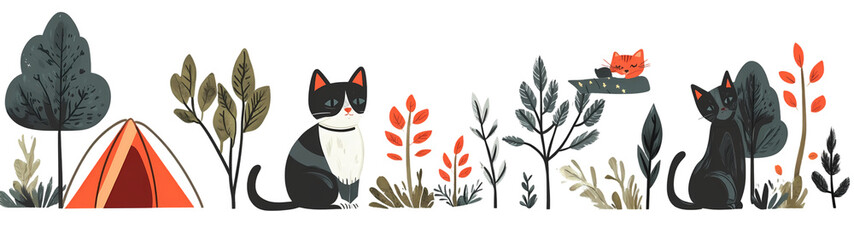 Autumn Forest Landscape Illustration with Abstract Trees