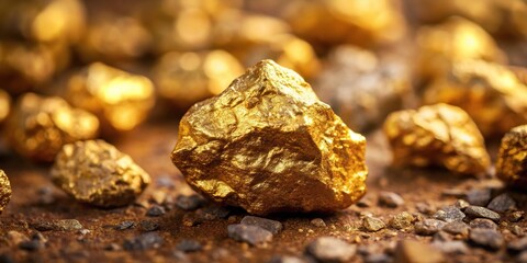 Macro shot of raw gold ore with large nugget