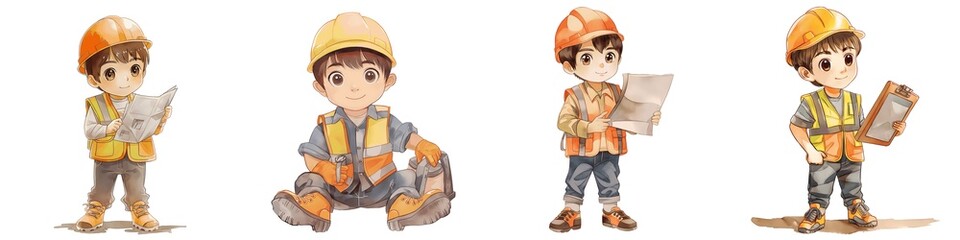 Construction themed cartoon characters.