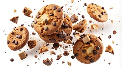Decadent chocolate chip cookies, broken apart, showcase gooey chocolate chunks within. Their rich aroma fills the air, enticing all who encounter this delightful treat!