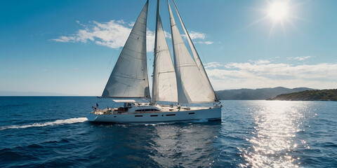 Fototapeta premium Sailing sailboat yacht in the sea, concept of tourism and rich lifestyle. 