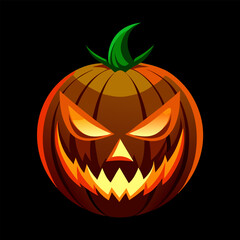 A scary and spooky Halloween pumpkin with glowing eyes and a wide, toothy grin, perfect for adding a touch of fright to your designs. This vector illustration is ideal for Halloween decorations.
