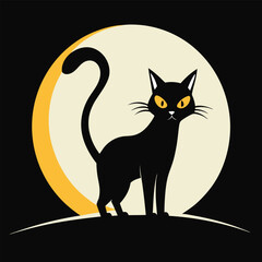 A classic black cat silhouette stands proudly against a backdrop of a full moon, perfect for Halloween decorations, spooky designs, and adding a touch of mystery to your projects.