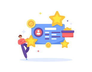 membership benefits concept. get rewards or bonuses from membership and loyalty programs. appreciation for VIP members. illustration of a customer with a membership card. flat style design. elements