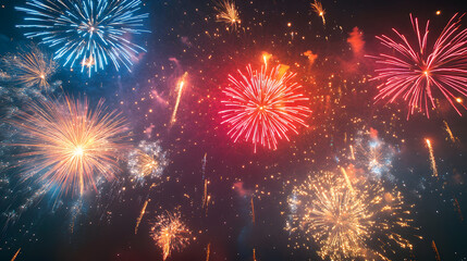 Fototapeta premium Bright fireworks illuminating the sky, adding color and excitement to the festive night
