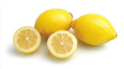 three lemons, two of which are whole and one that is sliced in half.
