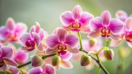 Macro shot of tiny pink and white rare orchids on a stem