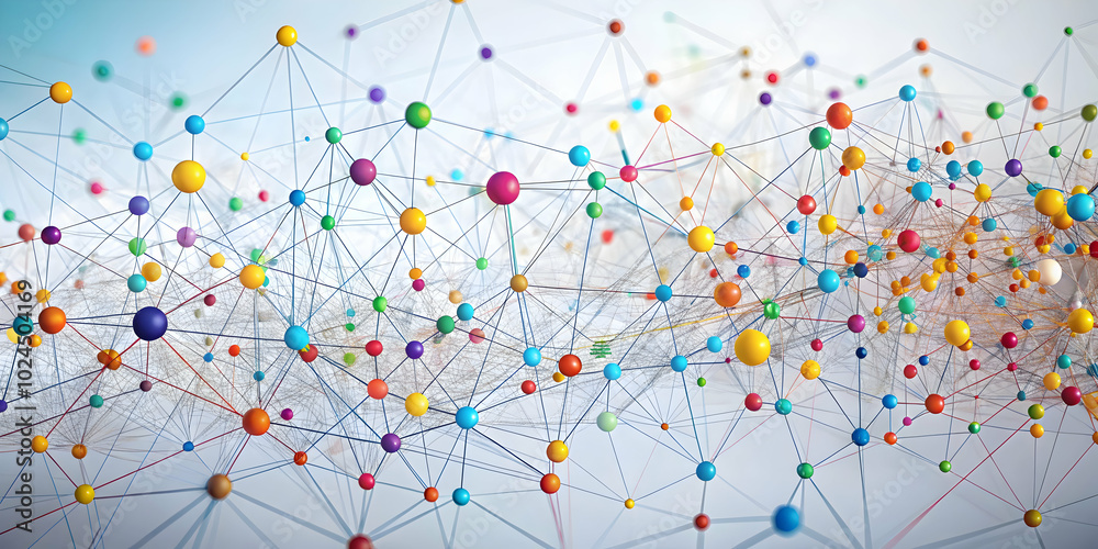 Poster global network connection: a vibrant abstract image depicting a complex network of interconnected co