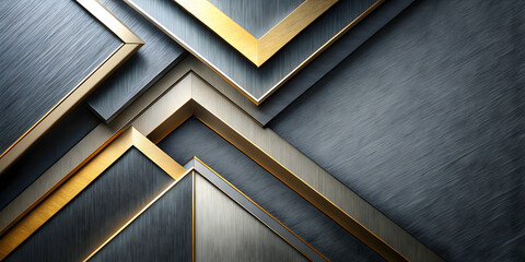 Obraz premium Geometric Gold and Gray Abstract: Luxurious interplay of brushed metal textures and sharp geometric shapes in gold and gray. Modern design, perfect for backgrounds, websites, or presentations. 