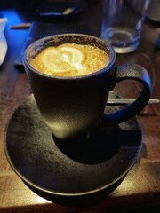 Cup of coffee close view background, breakfast with coffee