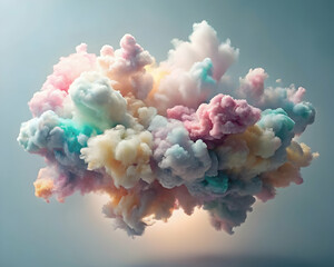Pastel Dream Cloud: An ethereal, pastel-colored ink cloud floats against a muted blue background, resembling a fluffy, colorful dream.  The image evokes feelings of wonder, whimsy, and serenity.